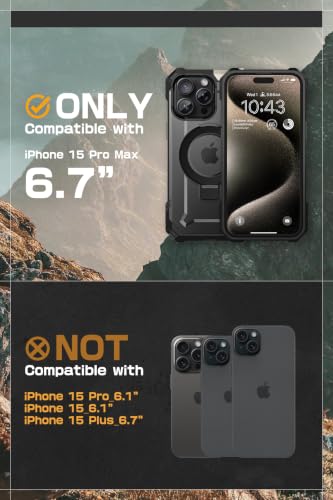 SUPCASE for iPhone 15 Pro Max Case (6.7 inch), Compatible with MagSafe | Built-in Kickstand, Military-Grade Protection, Heavy Duty Magnetic Phone Case,4X Shockproof Air Bag,Black,Unicorn Beetle Grip