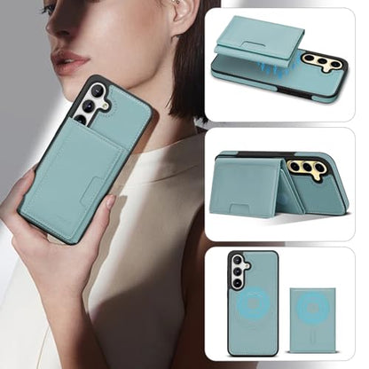 for Samsung Galaxy S24 Wallet Case, 2-in-1 Detachable Magnetic Wallet Case, Card Holder RFID Blocking, Fashionable Faux Leather Card Slot & Folding Design (Blue) - color: Blue, size: Samsung Galaxy S24