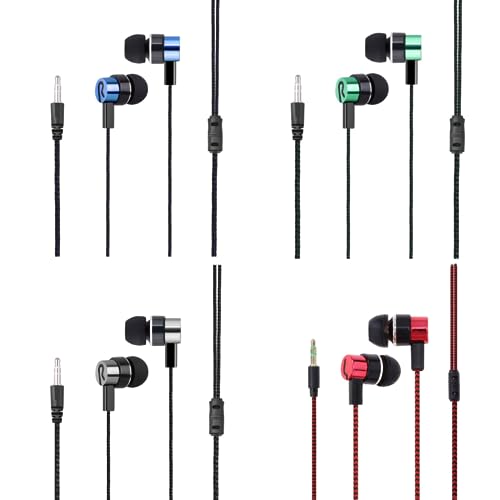 4 Pack Wired Earbuds 3.5MM 3 Pole Stereo Earphone in-Ear Headphone Without MIC 1Meter Braided Cord Headset for MP3 Cassette Recorder CD Player Music Phone Computer Laptop PC Tablet
