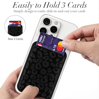 Svanove Leopard Magnetic Phone Wallet Compatible with Magsafe Wallet for Women, Cheetah Print ID Credit Card Holder Wallets for iPhone 17/16/15/14/13/12 Series, Cute Slim Leather Wallets, Black - color: Black
