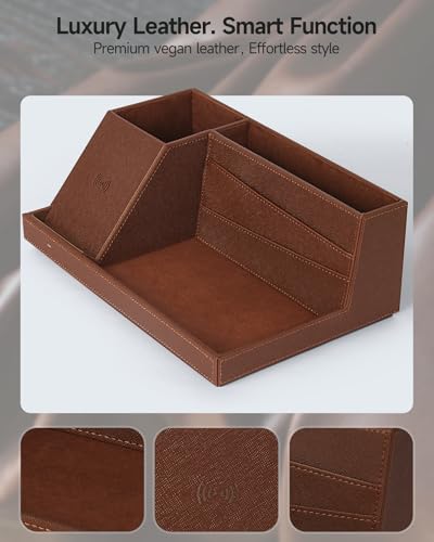 Fast Wireless Charging Station with Desk Organizer for iPhone 17/16/15/15 Pro/14/14 Pro Max/14 Pro/14 Plus/13/13 Pro Max/13 Pro/and iPhone 12/11 Series, Nightstand Desktop Organizer, Brown - color: Brown