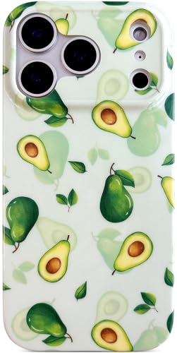 Qokey Compatible for iPhone 17 Pro Max Case 6.9 Inches, Fruit Avocados on Garden, Glossy Texture Fingerprint-Resistant Shockproof Phone Cover for Women Girls, Avocado Green - color: Avocado Green