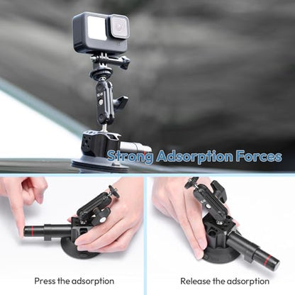 Ulanzi SC-01 Heavy-Duty Suction Cup Mount for Camera/Phone/Accessory (3"), Pump-actived Vacuum Suction Cup Mount, Magic Arm Phone Holder Action Cam Adapter Car Boats Windshield Window Mount - color: SC-01