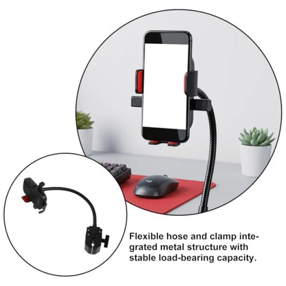 Black Metal Gooseneck Phone Clamp Mount for Desk and Kitchen