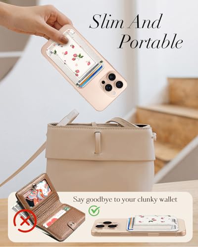 Compatible with Magsafe Wallet Magnetic Card Holder - for Women Leather Phone Wallet Fits 7 Cards Slim RFID Card Holder for iPhone 16/15/14/13/12 for Samsung S25 Ultra/S24 Ultra, Strawberry - style: Color Strawberry
