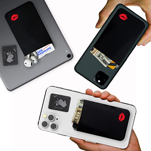 Phone Wallet - Adhesive Card Holder - Cell Phone Pouch - Stick on Lycra Pocket by Gecko - Carry Credit Cards and Cash - color: LIPS