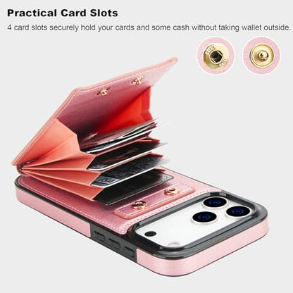 Folosu for iPhone 17 Pro Max Case Wallet,Finger Ring Holder Cover Rosegold - color: Rose Gold