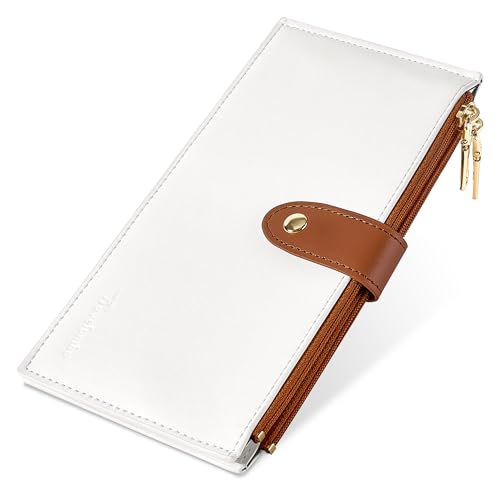 Travelambo RFID Wallet Women Large Size Bifold Multi Card Wallet Case with Zipper Pocke Credit Card Holder for Women - color: Brown & Beige