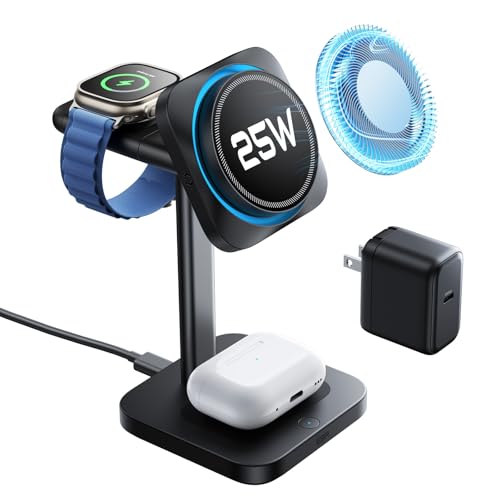 ESR 3 in 1 Charging Station, Qi2.2 25W MagSafe Charger Stand w/Cryoboost - color: Black