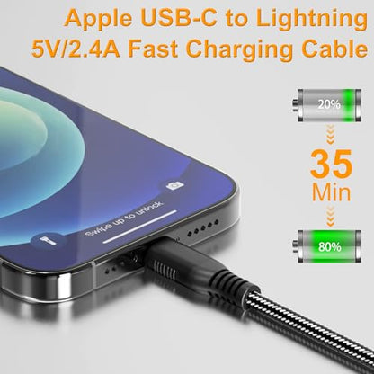 23FT Extra Long iPhone Charger Cable, [Apple MFi Certified] Nylon Braided USB C to Lightning Cable, 2.4A Fast Charging Cord, 480Mbps Data Sync for iPhone 14 13 12 11 Pro Max, iPad Pro Air Mini