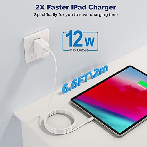 iPad iPhone Charger Fast Charging [ Apple Certified ] 2Set 6FT USB to Lightning Cable iPad Cord with 12W Foldable Block i Phone Charging Travel Wall Plug Compatible with i Pad, iPadPro, iPadAir,iPhone - size: 2Pack 6FT