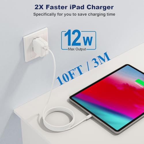 2Pack iPad Charger, 10FT Fast Charger iPad Cord with 12W USB Wall Charger - size: 2Pack 10FT