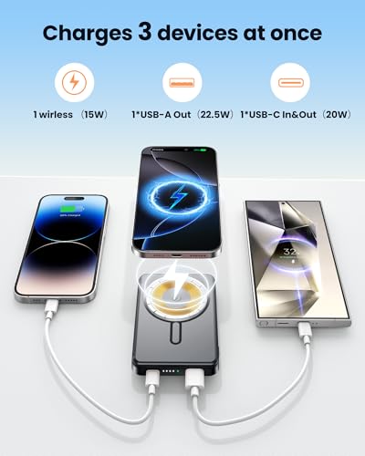 Portable Charger Power Bank 12000 mAh, for Magsafe Bank Pack with 15W Wirless Fast Charging, 20W PD Fast Charging Battery Charger, Magnetic Power Bank for iPhone 17/16/15/14/13/12 Series (Grey)