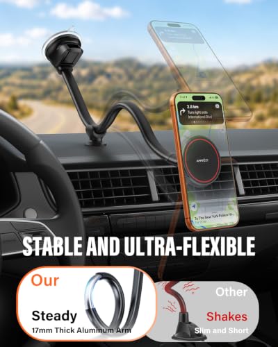 APPS2Car Cell Phone Car Mount for MagSafe, 14'' Windshield Phone Mount - color: Black