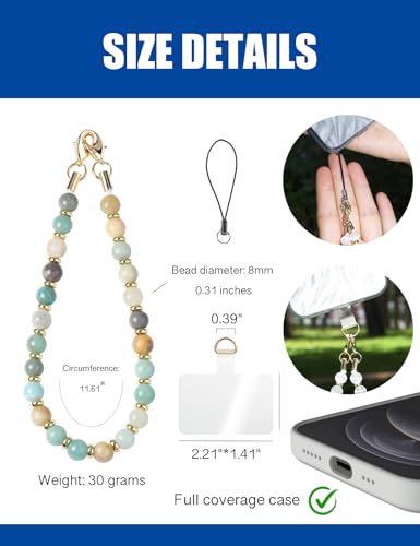 Handmade Beaded Charm Cell Phone Camera Lanyard, Wrist Strap with Natural Gemstone Beads,Phone Chain String, Keychain Decor for Wallet (Amazonite) - style: Amazonite