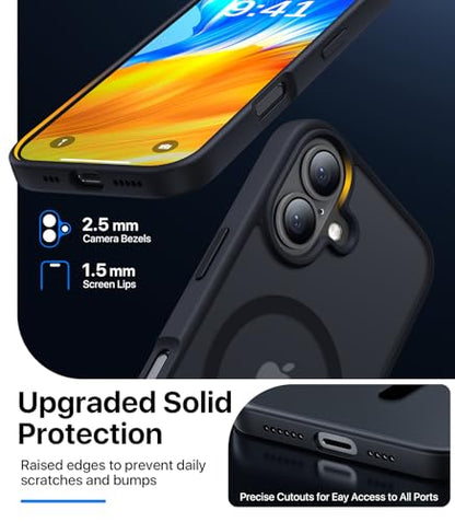 CAHEJILU Magnetic for iPhone 16 Case,[Compatible with MagSafe][Military Grade Drop Protection] Anti-Fingerprint Translucent Matte Shockproof Protective Case for iPhone 16 Phone Case 6.1",Black - color: A1-Black