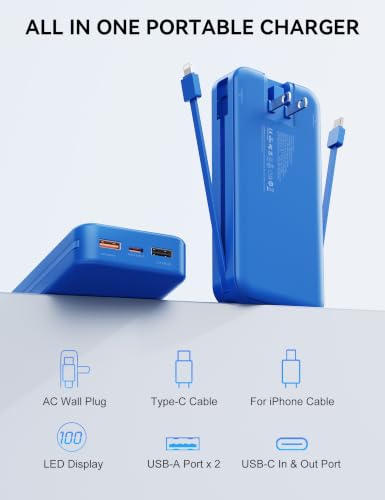 Nusyddy Portable Charger 20000mAh Fast Charging w/Built-in Wall Plug Navy - color: Midnight Blue