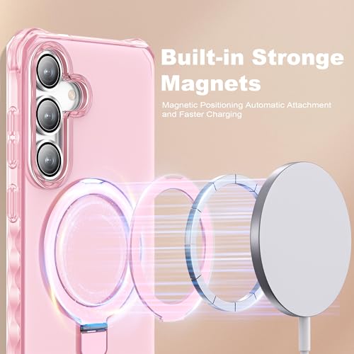 Compatible with Samsung Galaxy S24 Plus/S25 Plus Case 6.7'' Cute Wavy Frame with Magnetic Stand [Compatible with Mag-Safe] Military-Grade Translucent Phone Case for Women Girls, Pink - color: Pink, size: Samsung Galaxy S24 Plus /Samsung Galaxy S25 Plus