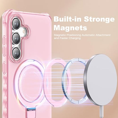 Compatible with Samsung Galaxy S24/S25 Case 6.2'' Cute Wavy Frame with Magnetic Stand [Compatible with Mag-Safe] Military-Grade Translucent Phone Case for Women Girls, Pink - color: Pink, size: Samsung Galaxy S24 /Samsung Galaxy S25