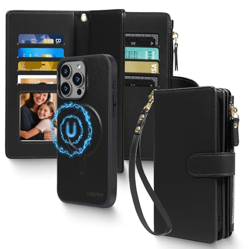 Magnetic Case for iPhone 16 Pro Max Wallet Compatible with Magsafe RFID Blocking Card Holder Detachable Phone Cover Kickstand Snap Strap Zipper Pocket PU Leather 6.9 inch 2024 (Black) - color: Black, size: iPhone 16 Pro Max