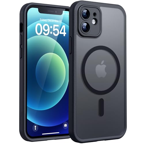 TOCOL for iPhone 12 Case, Compatible with Magsafe, Full Camera Protection, Built-in Magnetic Ring, Translucent Matte Phone Case for iPhone 12 6.1 inch (Black) - color: Black, size: Iphone 12