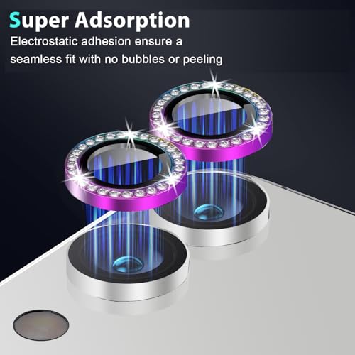 Zeking (2 Set Bling Camera Lens Protector Compatible with Samsung Galaxy Tab S11 Ultra X930/X936 14.6", Glitter Bling Sparkly 9H Tempered Glass Metal Individual Ring (Bling-Color) - color: BlingColor