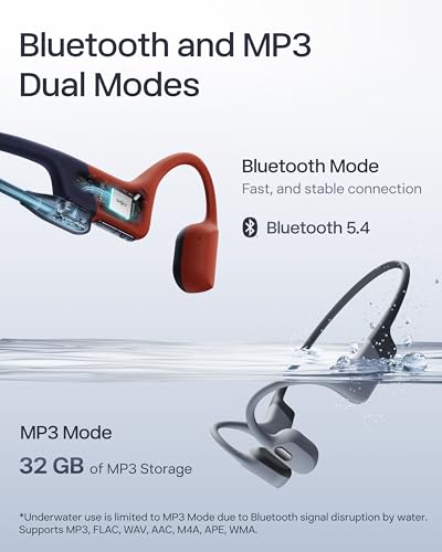 SHOKZ OpenSwim Pro Open-Ear MP3 Headphones, Red, IP68 Waterproof, 32GB MP3 - color: Red