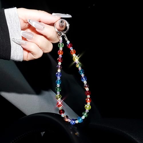 Sparkle Crystal Pearl Phone Wrist Strap for Women, Sparkling Beaded Cellphone Lanyard Chain - color: Sparkle Colorful