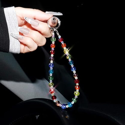 Sparkle Crystal Pearl Phone Wrist Strap for Women, Sparkling Beaded Cellphone Lanyard Chain - color: Sparkle Colorful