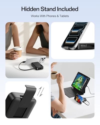iWALK Portable Charger, 10000mAh 45W PD Power Bank, USB C in&Out Fast Charging Battery Pack with Phone Stand, Travel Essential Powerbank for iPhone 17 16 15 14 13 12 Samsung S25 MacBook etc,Black - color: Black 45W