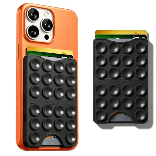 Anteel Silicone Suction Cup Phone Wallet Holder, Phone Holder With Card Slot, Silicon Suction Cup Wallet Attached to The Back of The Phone, Powerful Selfie and Video Functions, 2.28"x3.54" (Black) - color: Black