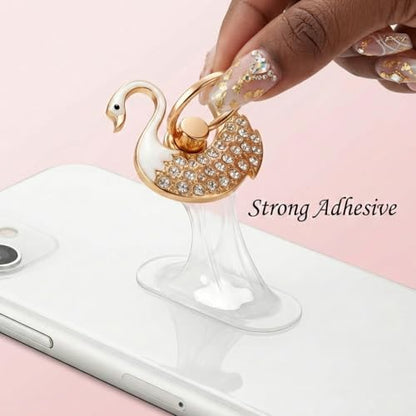 NXVX Swan Phone Ring Holder, White Crystal Finger Grip & Kickstand - color: Luxe Swan White