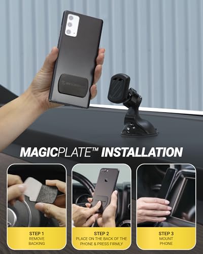 Scosche Extra Strength Suction Cup Phone Mount, Magnetic Dashboard/Windshield Mount Cell Phone Holder for Car with 360° Rotation, StickGrip Base & Thick Metal Plate for iPhone and Android, Not MagSafe - size: 1 Pack, style: Extra Strength - Window / Dash