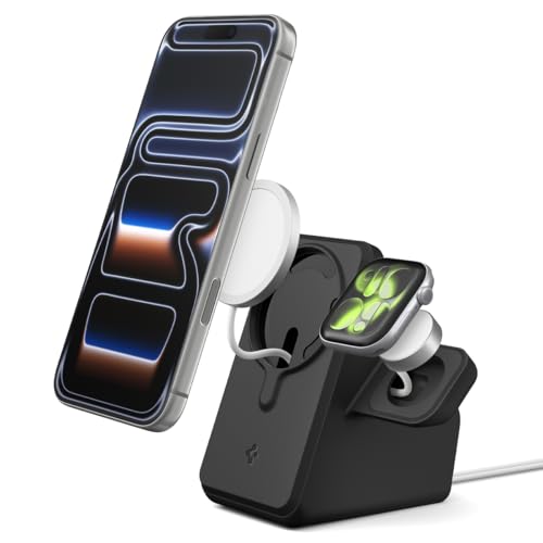 Spigen for MagSafe (25W), Apple Watch Charger Stand Holder Case MagFit Duo - color: Black, size: MagFit Duo