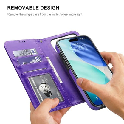Bocasal Detachable Wallet Case Card Holder for iPhone 17 Pro Max Purple | RFID Blocking Kickstand Card Slots Holder PU Leather Magnetic Shockproof Wrist Strap Removable Flip Protective Cover 6.9 inch - color: Purple