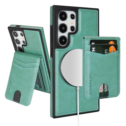 SkyEagle Compatible with Magsafe 2 in 1 Detachable Samsung Galaxy S24 Ultra Wallet Case with Card Holder Women Men Magnetic PU Leather Phone Case RFID Blocking Flip Kickstand Credit Slots,Blue Green - color: Blue Green, size: Samsung Galaxy S24 Ultra 6.8"