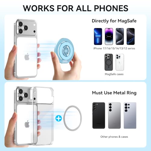 Magnetic Phone Ring Grip for MagSafe Compatible with iPhone 17/16/15 (Blue) - color: Blue