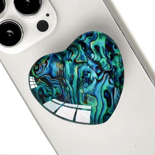 Expandiing Moblile Cell Phone Grip Heart Shape Glass Holder for Smartphones, Cellphone Collapsible Stand（Green Shell