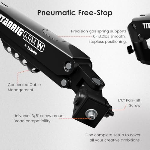 TARION Pneumatic Camera Mount 25" Modular 3-Section Titanrig Arm W - size: Arm W (Pneumatic - Camera)