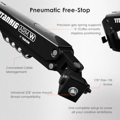 TARION Pneumatic Camera Mount 25" Modular 3-Section Titanrig Arm W - size: Arm W (Pneumatic - Camera)