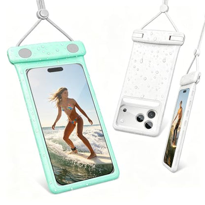 wellhouse Waterproof Phone Pouch, Waterproof Phone Case for iPhone 17 16 15 14 13 Pro Max XS Samsung, IPX8 3D Cellphone Dry Bag Beach Essentials (2 Pack - Duke Green & White7.0, 7 inch) - color: 2 Pack - Duke Green & White7.0"