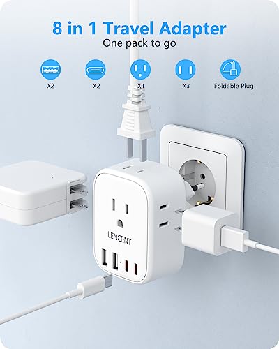LENCENT Foldable European Travel Plug Adapter, US to Europe Type C Adapter - style: Type C-2Pack-Most of Europe