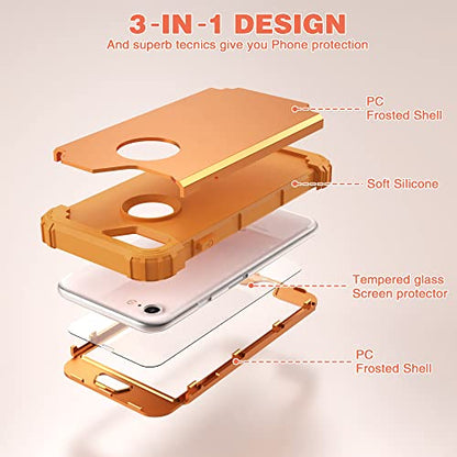 IDweel for iPhone 8 Case with Screen Protector(Tempered Glass),for iPhone 7 Case, 3 in 1 Shockproof Hybrid Heavy Duty Hard PC Cover Soft Silicone Sturdy Bumper Full Body Sturdy Case,Sundial Yellow - color: Sundial Yellow
