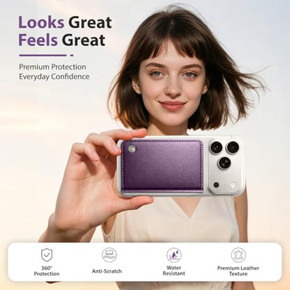 Magnetic Wallet for iPhone, Detachable Magnetic Card Holder Compatible with MagSafe, RFID Blocking Magnetic Phone Wallet with Kickstand for iPhone 17/16/15/14/13/12 Series, Purple - color: Purple