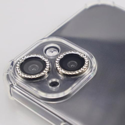 BONVAN for iPhone 15/15 Plus Camera Lens Protector Bling Glitter Diamond Metal Crystal Tempered Glass Screen Accessories Rhinestones Lens Cover, also Compatible with iPhone 16e (2PCS) (Black) - color: Black