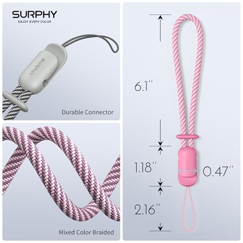 SURPHY 3 Pack Phone Wrist Strap, Phone Lanyard with Cellphone Tether Tab - color: Pink & Rose Pink & Gray