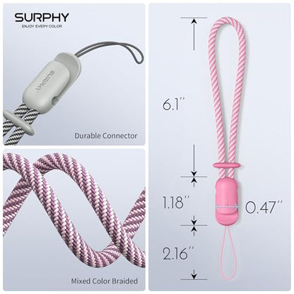 SURPHY 3 Pack Phone Wrist Strap, Phone Lanyard with Cellphone Tether Tab - color: Pink & Rose Pink & Gray