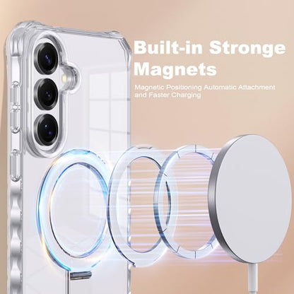 Compatible with Clear Samsung Galaxy S26 Plus Case 6.7'' with Magnetic Ring Stand [Compatible with Mag-Safe] Military-Grade Wave Frame Phone Case for S26 Plus, Clear - color: Clear, size: Samsung Galaxy S26 Plus
