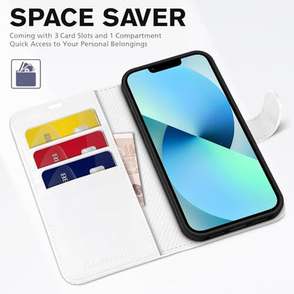 TUCCH Case Wallet for iPhone 13 (6.1") 2021, RFID Blocking Folio, White | 3 Card Holders, Kickstand, PU Leather, Magnetic Closure, Shockproof TPU Shell, Protective Flip Cover - color: White