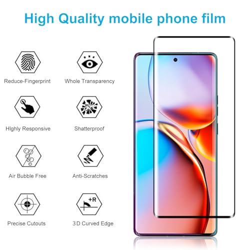 Didisky 3 Pack Screen Protector for Motorola Edge-2023 Tempered Glass, 3D Curved Full Coverage,Bubble Free, Anti Scratch,Easy to Install,HD Clear,9H Hardness